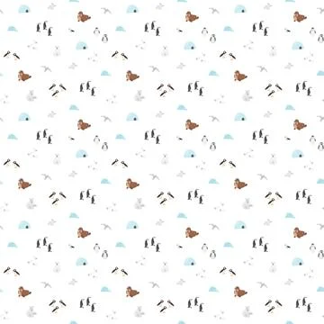 Polar animals seamless pattern. Cute Cartoon arctic animals background. Vec.. Stock Illustration