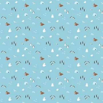 Polar animals seamless pattern. Cute Cartoon arctic animals background. Vec.. Stock Illustration