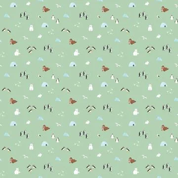 Polar animals seamless pattern. Cute Cartoon arctic animals background. Vec.. Stock Illustration