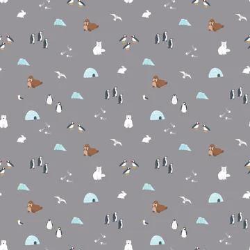 Polar animals seamless pattern. Cute Cartoon arctic animals background. Vec.. Stock Illustration