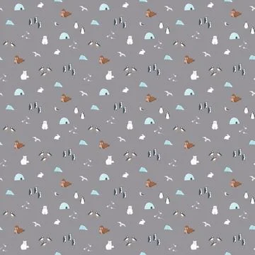 Polar animals seamless pattern. Cute Cartoon arctic animals background. Vec.. Stock Illustration