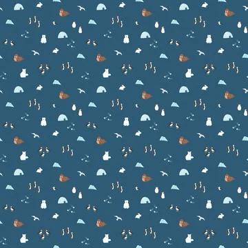 Polar animals seamless pattern. Cute Cartoon arctic animals background. Vec.. Stock Illustration