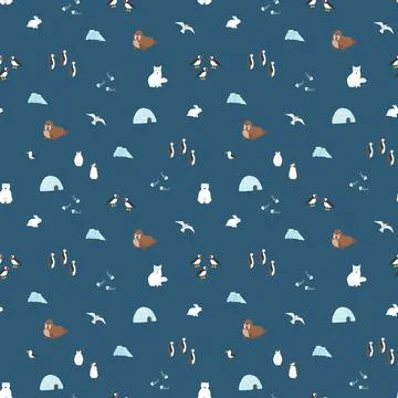 Polar animals seamless pattern. Cute Cartoon arctic animals background. Vec.. Stock Illustration