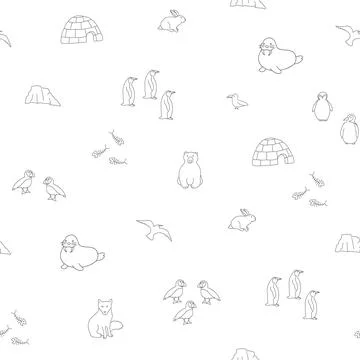 Polar animals seamless pattern. Cute Cartoon arctic animals background. Vec.. Stock Illustration
