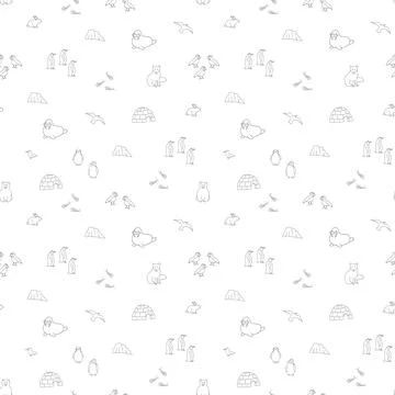 Polar animals seamless pattern. Cute Cartoon arctic animals background. Vecto Stock Illustration