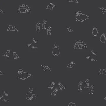 Polar animals seamless pattern. Cute Cartoon arctic animals background. Vec.. Stock Illustration