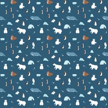 Polar animals seamless pattern. Cute Cartoon arctic animals background. Vec.. Stock Illustration