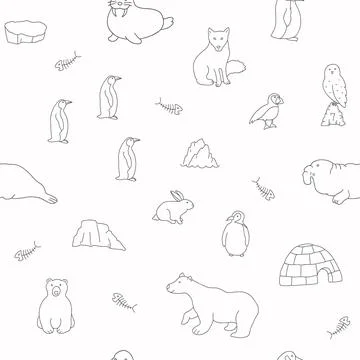 Polar animals seamless pattern. Cute Cartoon arctic animals background. Vecto Stock Illustration