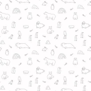Polar animals seamless pattern. Cute Cartoon arctic animals background. Vec.. Stock Illustration