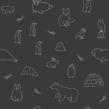 Polar animals seamless pattern. Cute Cartoon arctic animals background. Vecto Stock Illustration