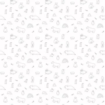 Polar animals seamless pattern. Cute Cartoon arctic animals background. Vecto Stock Illustration