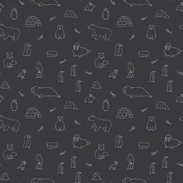 Polar animals seamless pattern. Cute Cartoon arctic animals background. Vecto Stock Illustration