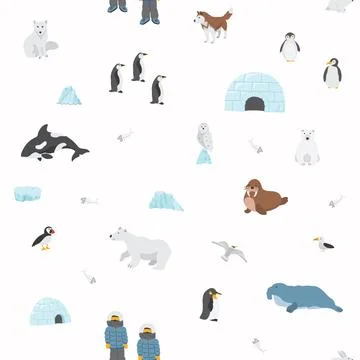 Polar animals seamless pattern. Cute Cartoon arctic animals background. Vec.. Stock Illustration