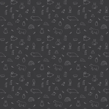 Polar animals seamless pattern. Cute Cartoon arctic animals background. Vecto Stock Illustration