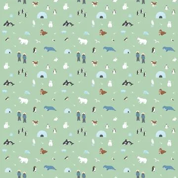 Polar animals seamless pattern. Cute Cartoon arctic animals background. Vecto 스톡 일러스트