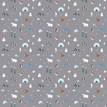 Polar animals seamless pattern. Cute Cartoon arctic animals background. Vecto Stock Illustration