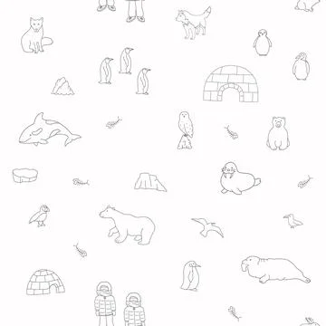 Polar animals seamless pattern. Cute Cartoon arctic animals background. Vecto 스톡 일러스트