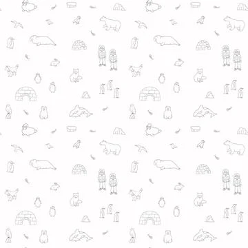 Polar animals seamless pattern. Cute Cartoon arctic animals background. Vecto Stock Illustration