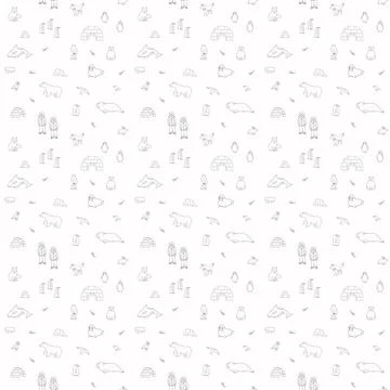 Polar animals seamless pattern. Cute Cartoon arctic animals background. Vecto Stock Illustration