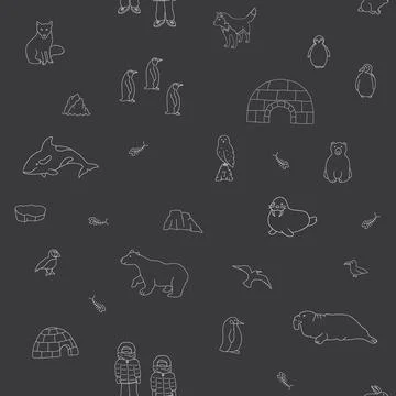 Polar animals seamless pattern. Cute Cartoon arctic animals background. Vecto Illustrazione stock