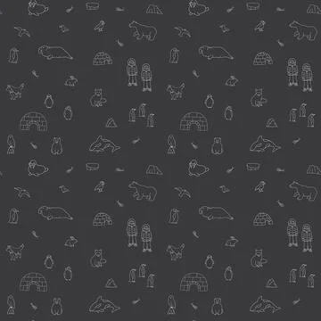 Polar animals seamless pattern. Cute Cartoon arctic animals background. Vecto Stock Illustration