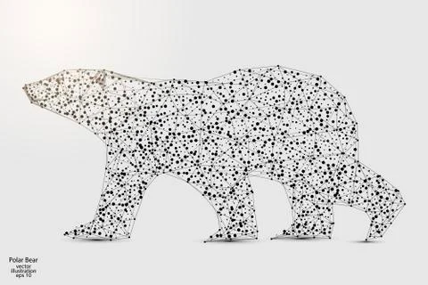 Polar bear is an abstract image of a polygonal triangle model.Starry sky. Low Stock Illustration
