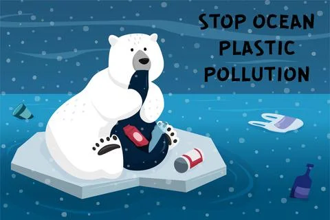 Polar bear among the garbage Stock Illustration