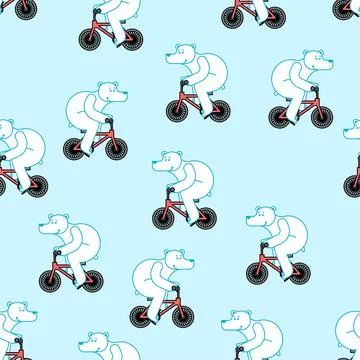 Polar bear on bicycle pattern seamless. Beast is riding bicycle background. C Stockillustratie