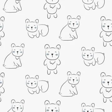 Polar bear cute seamless doodle pattern vector. Childish cartoon background with 스톡 일러스트