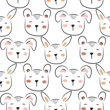 Polar bear cute seamless doodle pattern vector. Childish cartoon background with Illustrazione stock