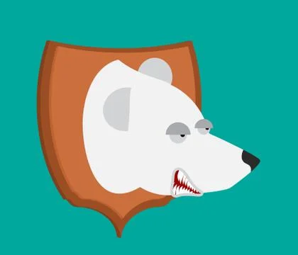 Polar Bear hunter trophy. Head is northern predator on shield. Scarecrow Wi.. Stock Illustration
