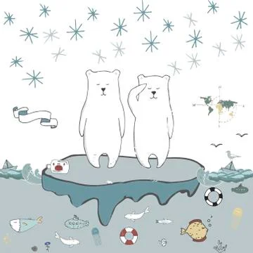 Polar bear ice floe vector celebration greeting birthday card winter mood fri Stock Illustration