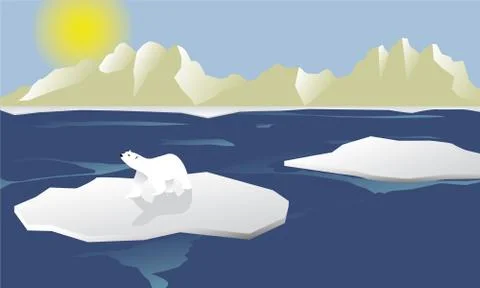 A polar bear on an iceberg rounded by the melding ocean, symbol of climate ch Stock Illustration