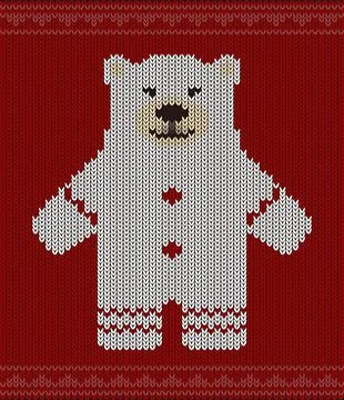 Polar bear on the knitting pattern, Happy new year, vector illustration Stock Illustration