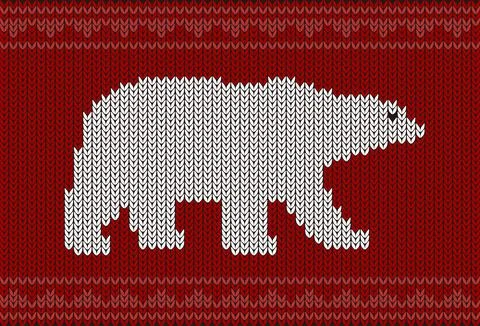 Polar bear on the knitting pattern, Happy new year, vector illustration Stock Illustration