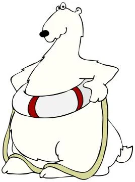 Polar bear with a life preserver Stock Illustration