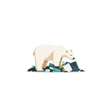 Polar bear navigating through waste highlighting environmental crisis and i.. Stock Illustration