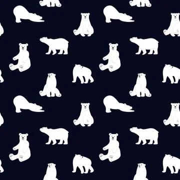 Polar bear pattern. Northern animals. Winter doodle silhouettes for print or Stock Illustration