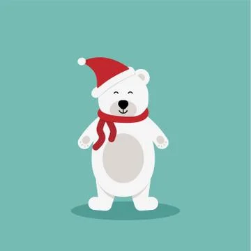 Polar bear with red scarf.Vector cute cartoon charcter.Chrismas concept.Perfe Stock Illustration