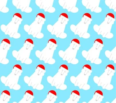 Polar Bear Santa Claus pattern seamless. Christmas and New Year background. B イラスト素材