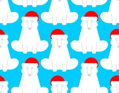 Polar Bear Santa Claus pattern seamless. Christmas and New Year background. B イラスト素材