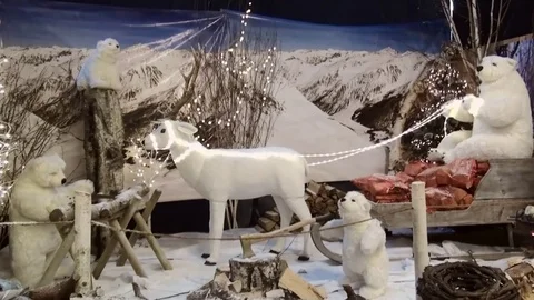Polar bear on sledge as decoration. Stock Footage 82387581