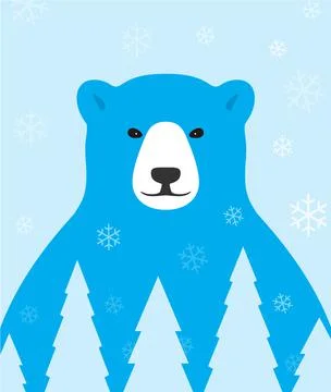 Polar bear with trees and snowflake Stock Illustration