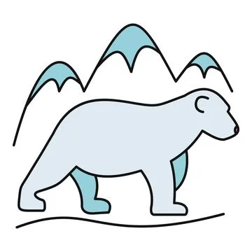 Polar bear walking in front of snow mountains icon Stock Illustration
