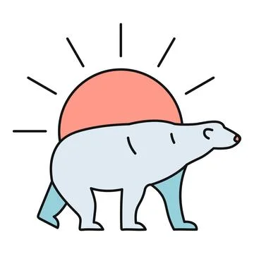 Polar bear walking under a warming sun concept Stock Illustration