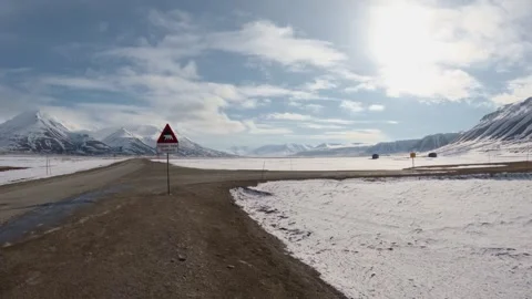 Polar Bear Warning Sign Outside Longyearbyen in Svalbard Stock Footage 345089645