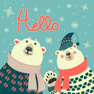 Polar bears say hello Stock Illustration