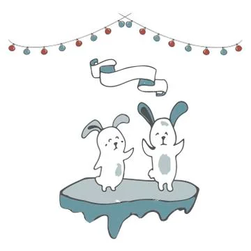 Polar bunny ice floe vector celebration greeting birthday card winter mood fr Stock Illustration