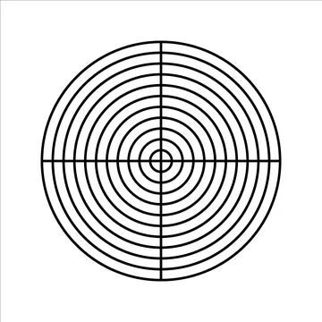 Polar grid of 10 concentric circles and 90 degrees steps. Stock Illustration