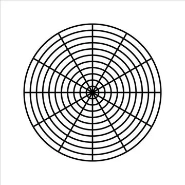 Polar grid of 10 concentric circles and 30 degrees steps Stock Illustration